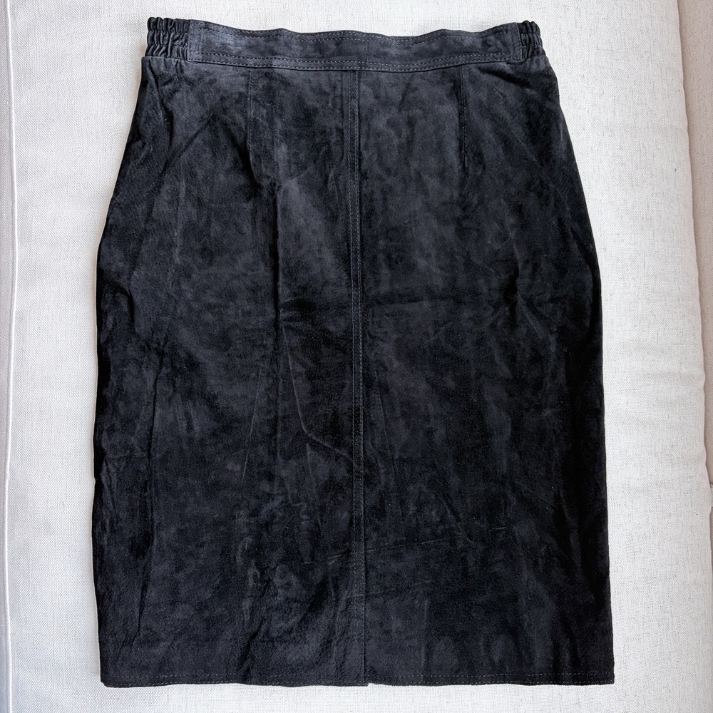 VTG Black Leather Skirt Pencil Lebaas Suede Sz 12 Quiet Luxury‎ Old Money Office